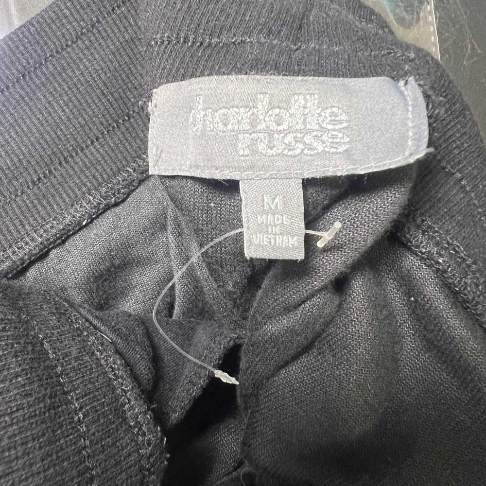 Black Velour Track Pants Womens M Flare Leg Y2K Lounge 90s Minimalism McBling - Picture 7 of 11